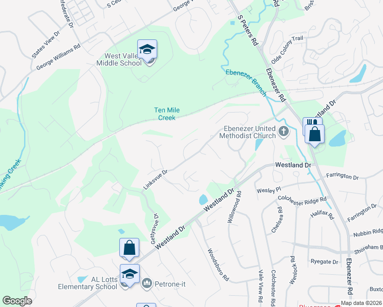 map of restaurants, bars, coffee shops, grocery stores, and more near 9209 Linksvue Drive in Knoxville