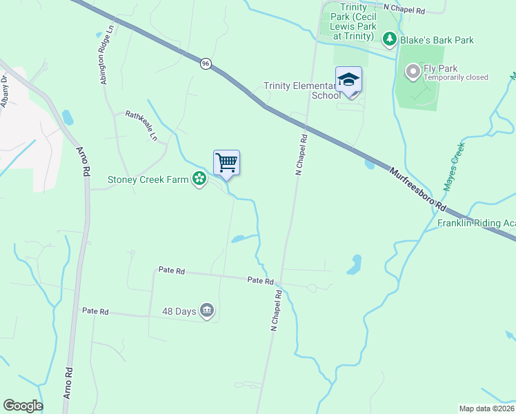 map of restaurants, bars, coffee shops, grocery stores, and more near 4237 North Chapel Road in Franklin