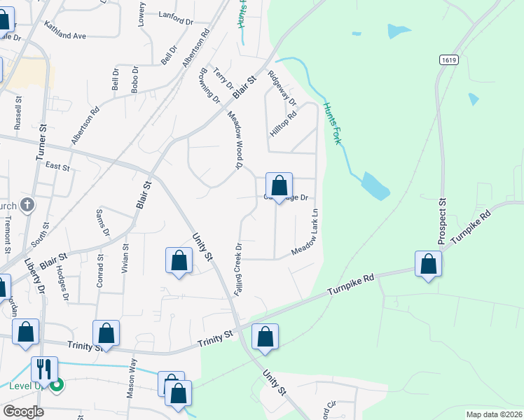 map of restaurants, bars, coffee shops, grocery stores, and more near 105 Falling Creek Drive in Thomasville