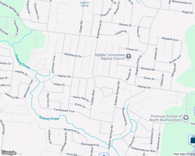 map of restaurants, bars, coffee shops, grocery stores, and more near 2314 Tedder Boulevard in Murfreesboro