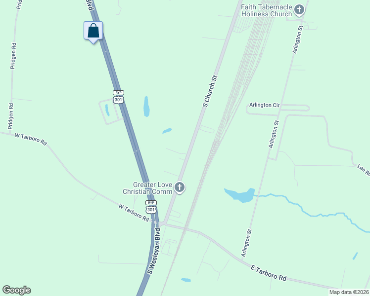 map of restaurants, bars, coffee shops, grocery stores, and more near 4212 S Church St in Rocky Mt