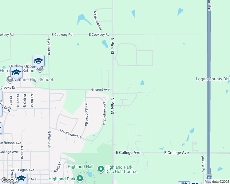 map of restaurants, bars, coffee shops, grocery stores, and more near 1422 Canyon Way in Guthrie