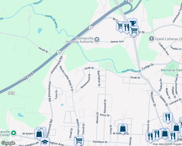map of restaurants, bars, coffee shops, grocery stores, and more near 839 Bowerwood Drive in Thomasville