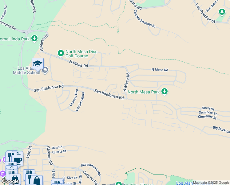 map of restaurants, bars, coffee shops, grocery stores, and more near in Los Alamos