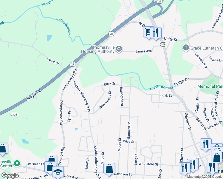 map of restaurants, bars, coffee shops, grocery stores, and more near 839 Bowerwood Drive in Thomasville