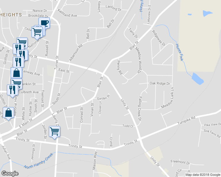 map of restaurants, bars, coffee shops, grocery stores, and more near 1315 Unity Street in Thomasville