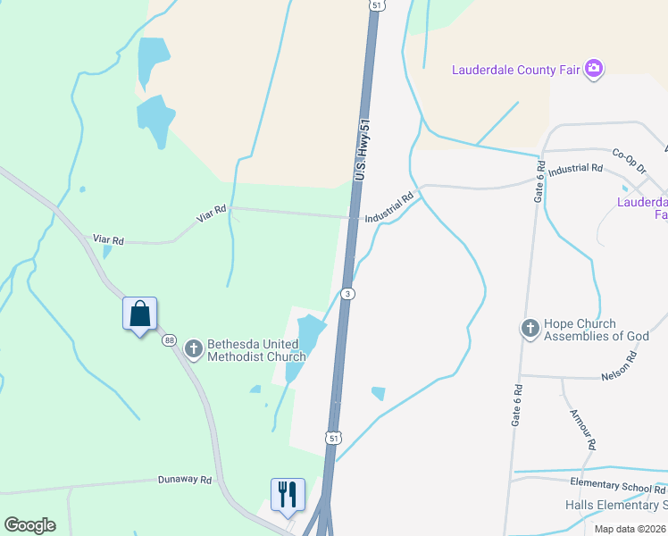 map of restaurants, bars, coffee shops, grocery stores, and more near 12125 Tennessee 3 in Halls