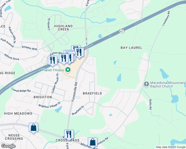 map of restaurants, bars, coffee shops, grocery stores, and more near 8229 Willowglen Drive in Raleigh