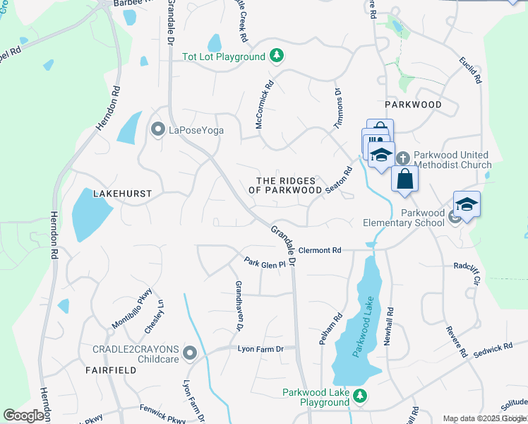 map of restaurants, bars, coffee shops, grocery stores, and more near 5135 Grandale Drive in Durham
