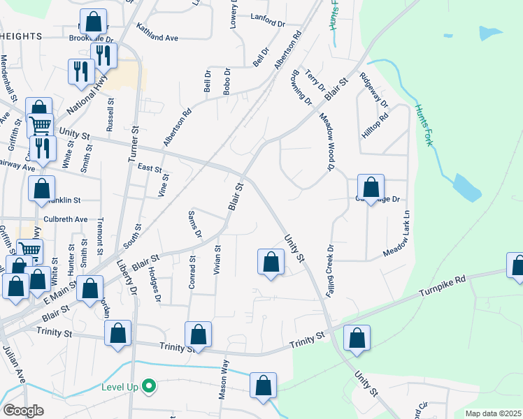 map of restaurants, bars, coffee shops, grocery stores, and more near 1315 Unity Street in Thomasville