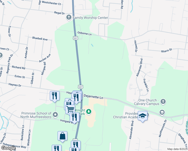 map of restaurants, bars, coffee shops, grocery stores, and more near 2500 Memorial Boulevard in Murfreesboro