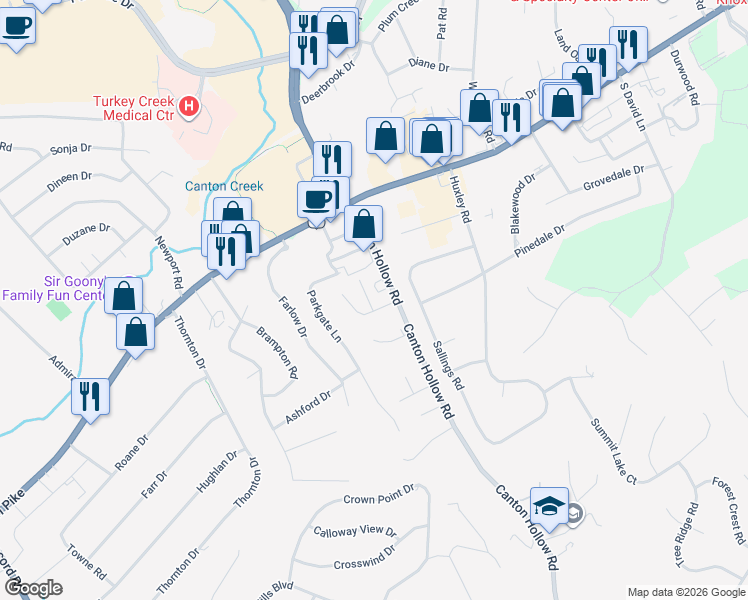map of restaurants, bars, coffee shops, grocery stores, and more near 225 Commander Way in Knoxville