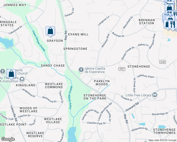 map of restaurants, bars, coffee shops, grocery stores, and more near 8123 Andrea Lane in Raleigh