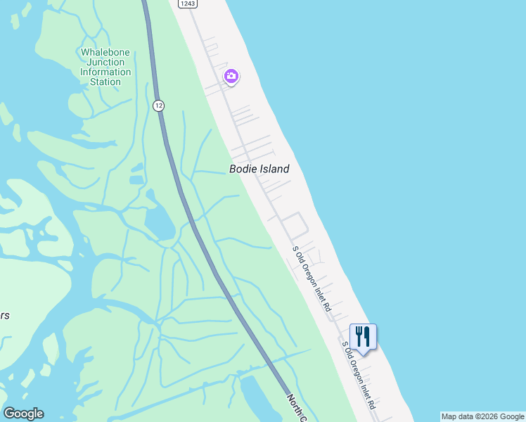 map of restaurants, bars, coffee shops, grocery stores, and more near 8532 South Old Oregon Inlet Road in Nags Head