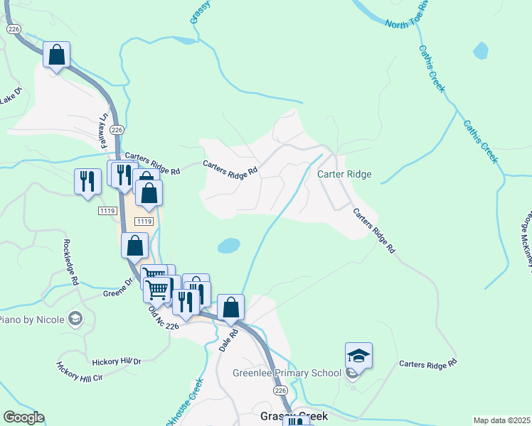 map of restaurants, bars, coffee shops, grocery stores, and more near 127 Galax Trail in Spruce Pine