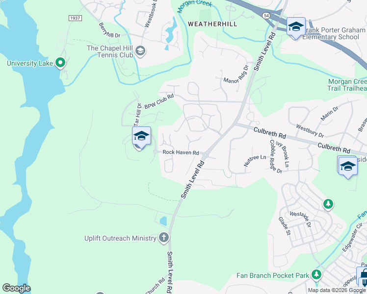 map of restaurants, bars, coffee shops, grocery stores, and more near 600 Smith Level Road in Chapel Hill
