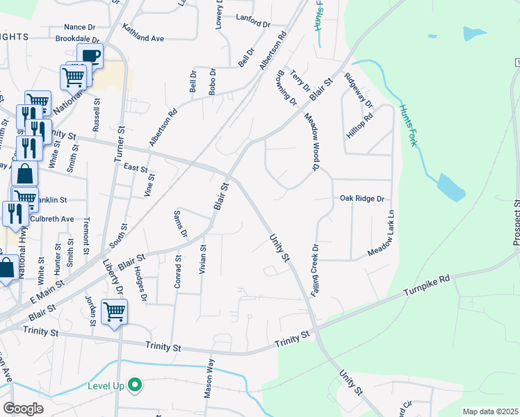 map of restaurants, bars, coffee shops, grocery stores, and more near 1316 Unity Street in Thomasville