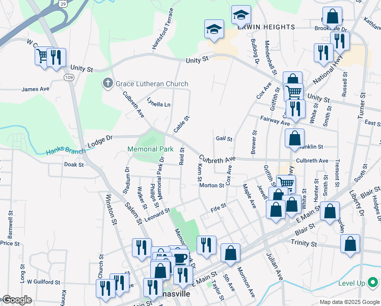 map of restaurants, bars, coffee shops, grocery stores, and more near 507 Reid Street in Thomasville