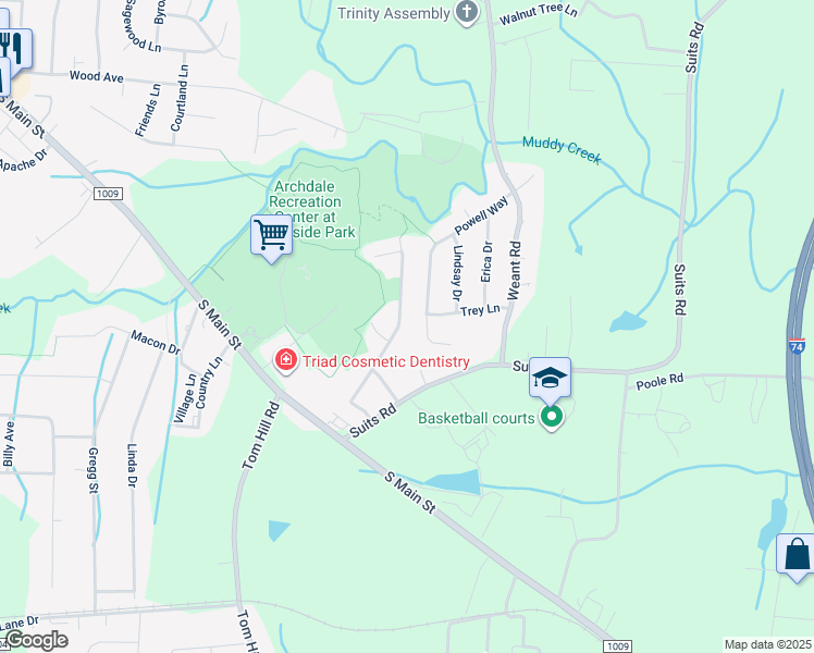 map of restaurants, bars, coffee shops, grocery stores, and more near 306 Belgian Drive in Archdale