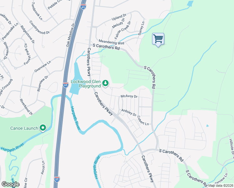 map of restaurants, bars, coffee shops, grocery stores, and more near 2081 McAvoy Drive in Franklin