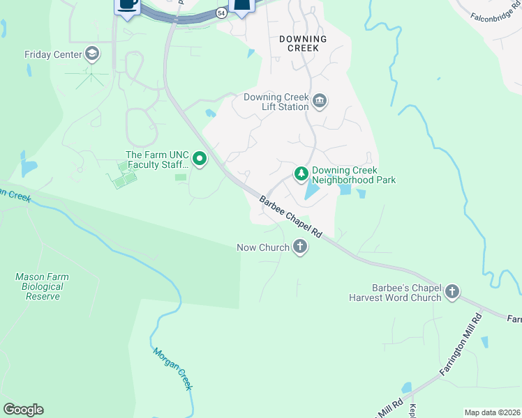 map of restaurants, bars, coffee shops, grocery stores, and more near 1 Calwell Creek Drive in Chapel Hill