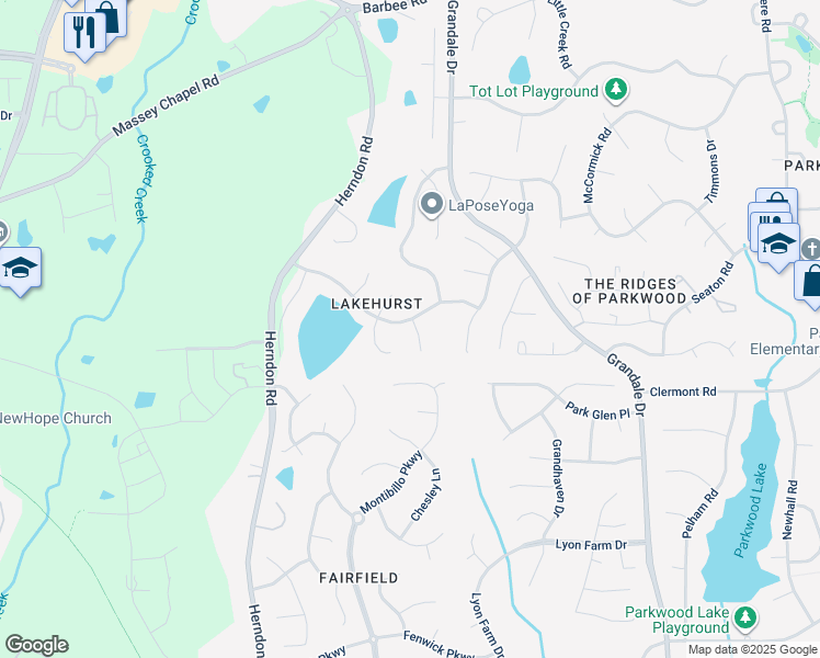 map of restaurants, bars, coffee shops, grocery stores, and more near 307 Stinhurst Drive in Durham