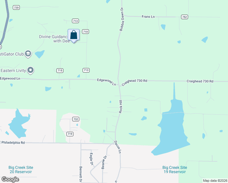 map of restaurants, bars, coffee shops, grocery stores, and more near 1112 County Road 755 in Jonesboro