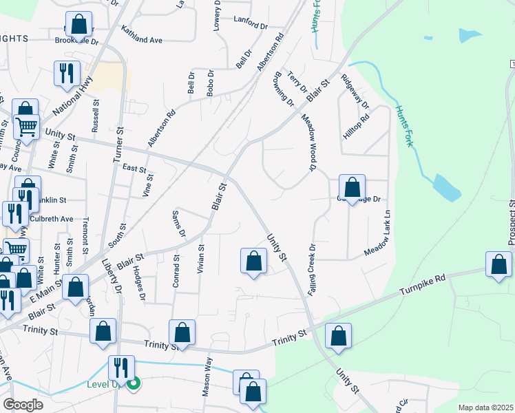 map of restaurants, bars, coffee shops, grocery stores, and more near 1316 Unity Street in Thomasville