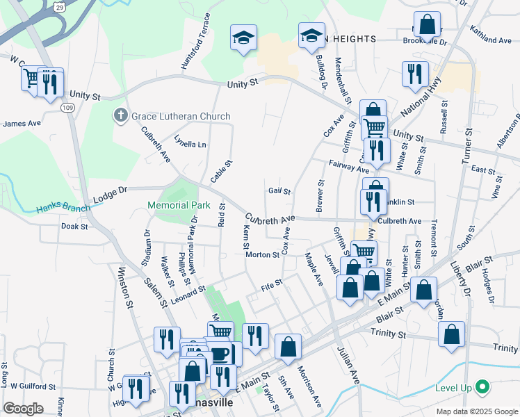 map of restaurants, bars, coffee shops, grocery stores, and more near 506 High Street in Thomasville