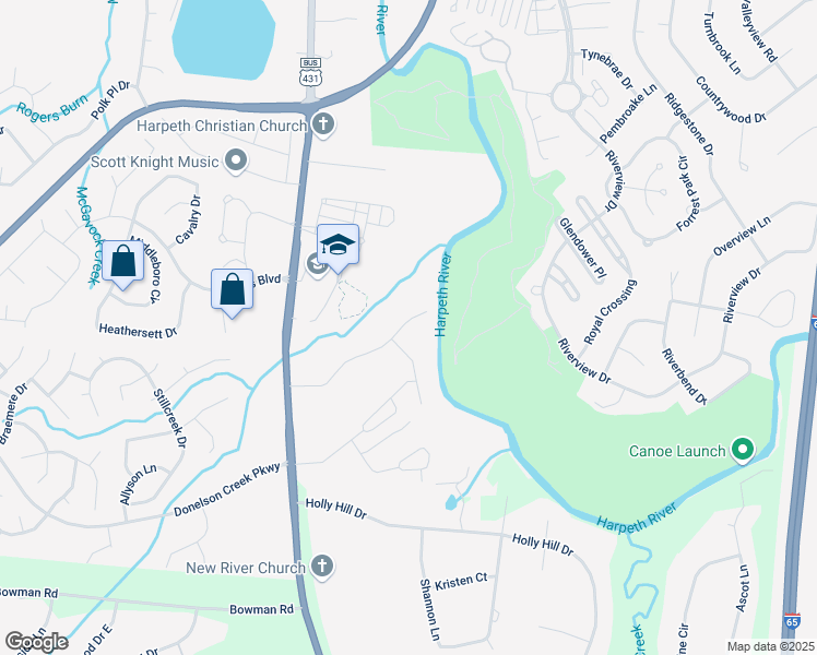 map of restaurants, bars, coffee shops, grocery stores, and more near Landings Drive in Franklin