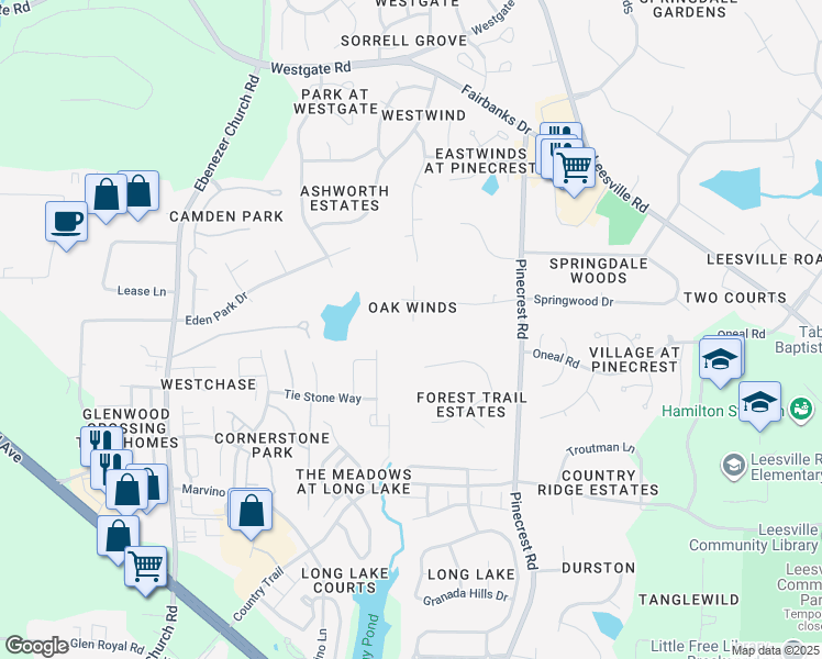 map of restaurants, bars, coffee shops, grocery stores, and more near 5440 Ironwood Lane in Raleigh