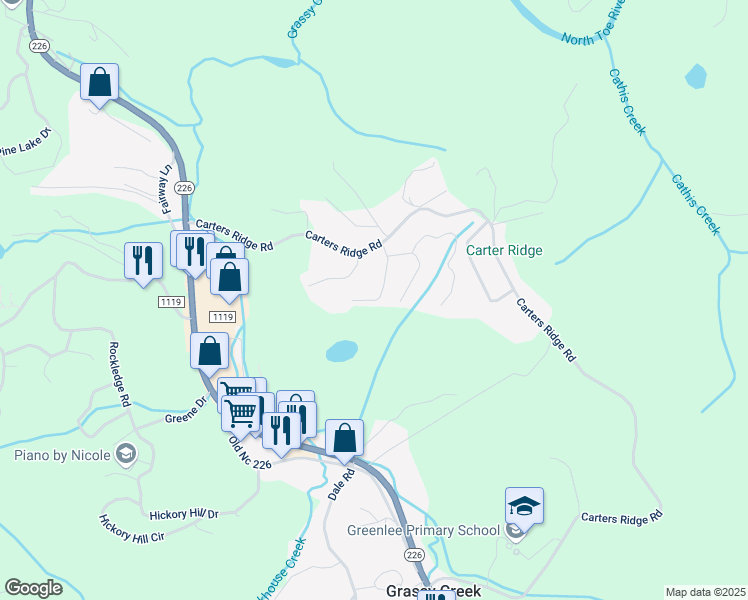 map of restaurants, bars, coffee shops, grocery stores, and more near 127 Galax Trail in Spruce Pine