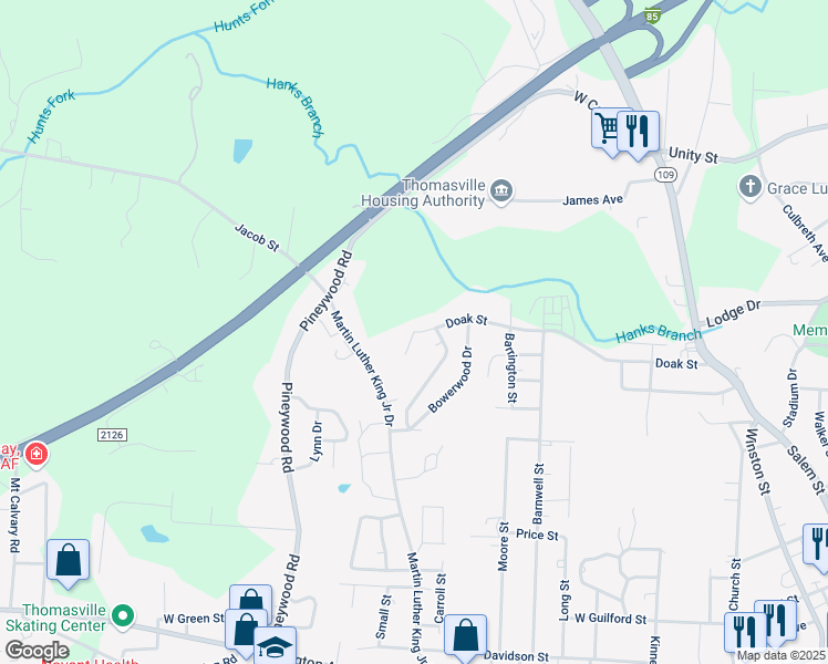map of restaurants, bars, coffee shops, grocery stores, and more near 904 Doak Court in Thomasville