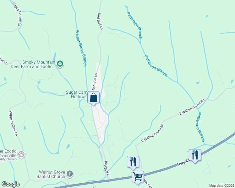 map of restaurants, bars, coffee shops, grocery stores, and more near 2517 Grotto Lane in Sevierville