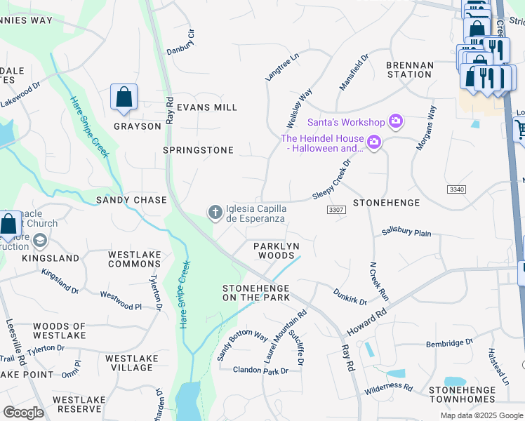 map of restaurants, bars, coffee shops, grocery stores, and more near 8713 Sleepy Creek Drive in Raleigh