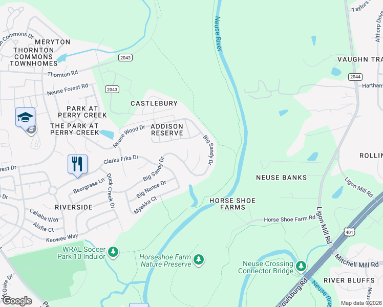 map of restaurants, bars, coffee shops, grocery stores, and more near 8312 Shiloh Creek Court in Raleigh