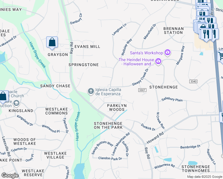 map of restaurants, bars, coffee shops, grocery stores, and more near 8713 Sleepy Creek Drive in Raleigh