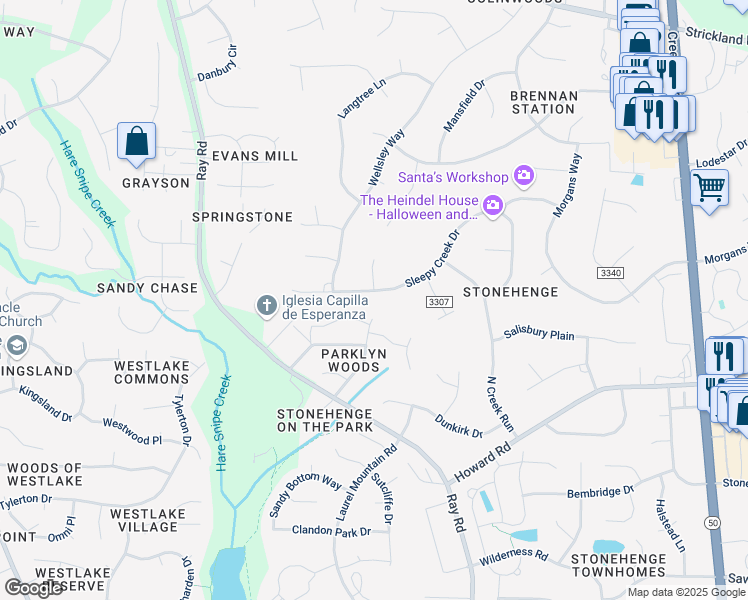 map of restaurants, bars, coffee shops, grocery stores, and more near 8701 Sleepy Creek Drive in Raleigh