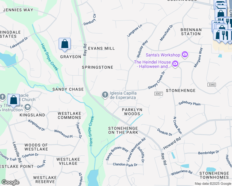 map of restaurants, bars, coffee shops, grocery stores, and more near 8809 Sleepy Creek Drive in Raleigh