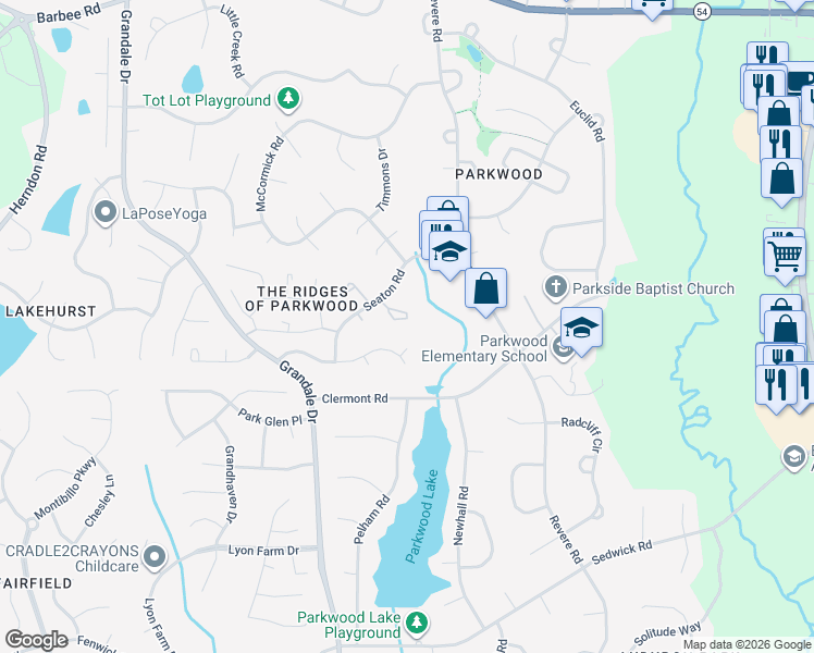 map of restaurants, bars, coffee shops, grocery stores, and more near 1304 Seaton Road in Durham