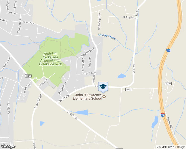 map of restaurants, bars, coffee shops, grocery stores, and more near 101 Trey Lane in Archdale