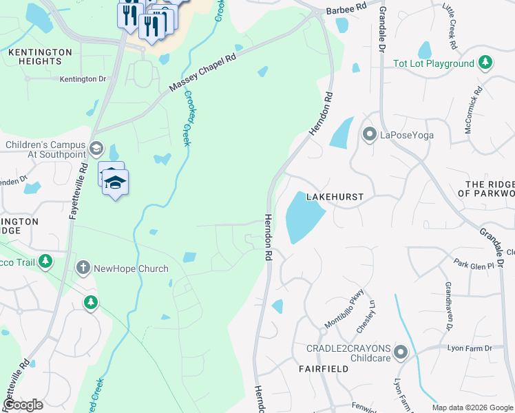 map of restaurants, bars, coffee shops, grocery stores, and more near 708 Adeline Court in Durham