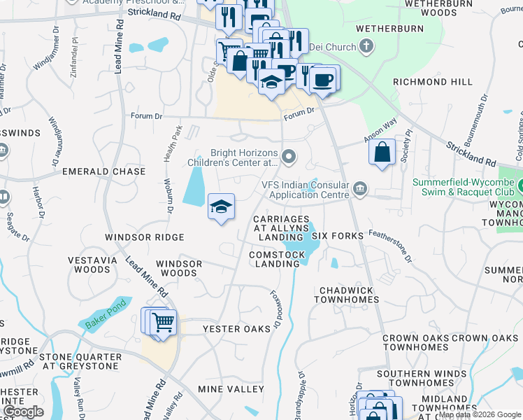 map of restaurants, bars, coffee shops, grocery stores, and more near 8030 Lloyd Allyns Way in Raleigh