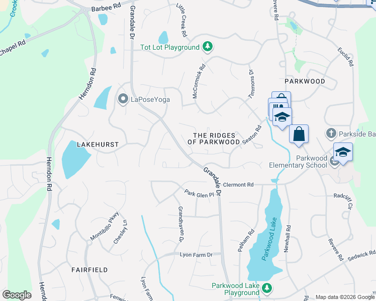 map of restaurants, bars, coffee shops, grocery stores, and more near 4 Huckleberry Court in Durham