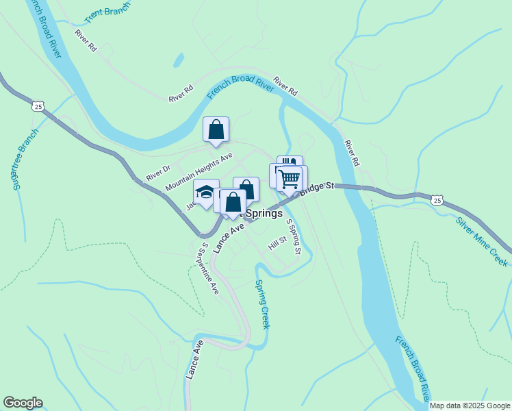 map of restaurants, bars, coffee shops, grocery stores, and more near 35 Meadow Lane in Hot Springs