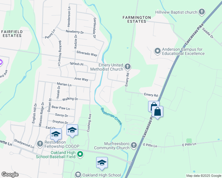 map of restaurants, bars, coffee shops, grocery stores, and more near 2526 Sandstone Circle in Murfreesboro