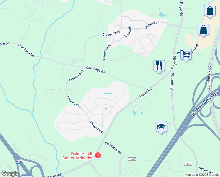 map of restaurants, bars, coffee shops, grocery stores, and more near 5608 Chin Page Road in Durham