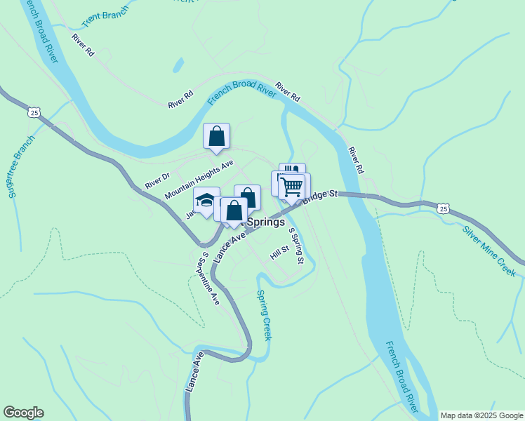 map of restaurants, bars, coffee shops, grocery stores, and more near 35 Meadow Lane in Hot Springs