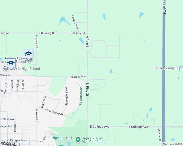 map of restaurants, bars, coffee shops, grocery stores, and more near 1604 North Pine Street in Guthrie