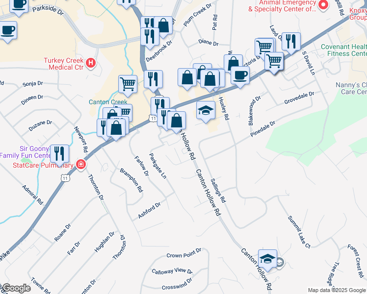 map of restaurants, bars, coffee shops, grocery stores, and more near 201 Canton Hollow Road in Knoxville